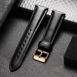 Elegant Genuine Leather Watch Strap with Gold Pin Buckle - Quick Release - 22mm (Black - Rose)