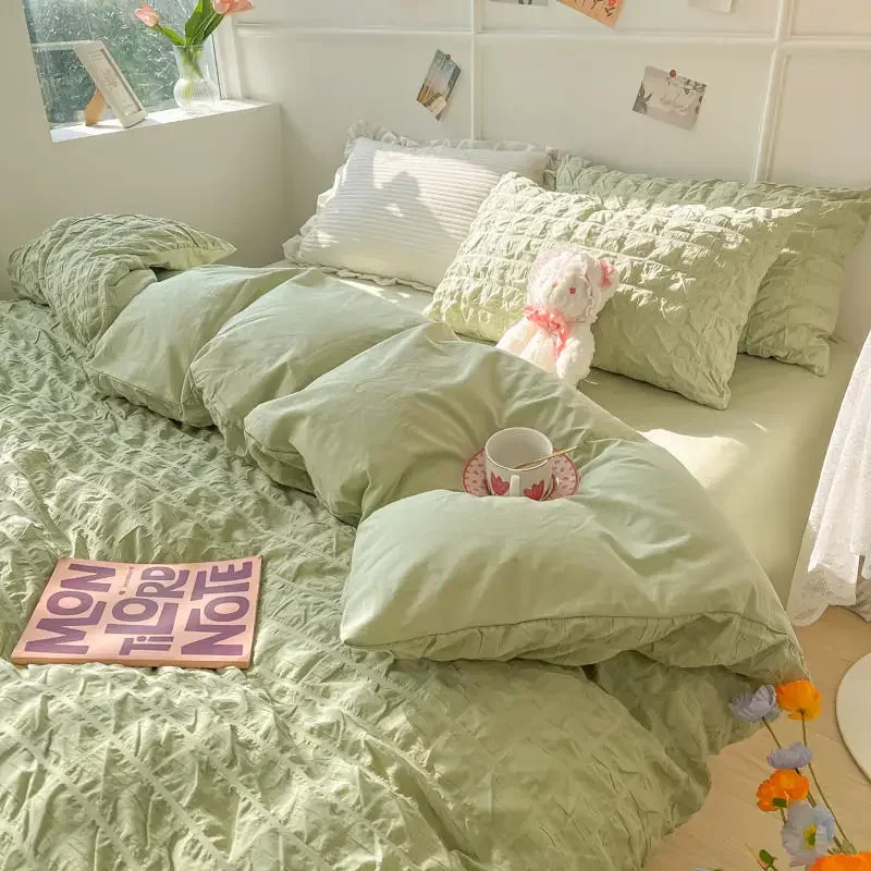 تحقق فقاعة النسيج طقم سرير Pucker غطاء لحاف المخدة...