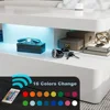 LED High Glossy Coffee Table, Modern Coffee Table, 2 Tiers Rectangle Design Coffee Table with 16 Colors LED Lights 6
