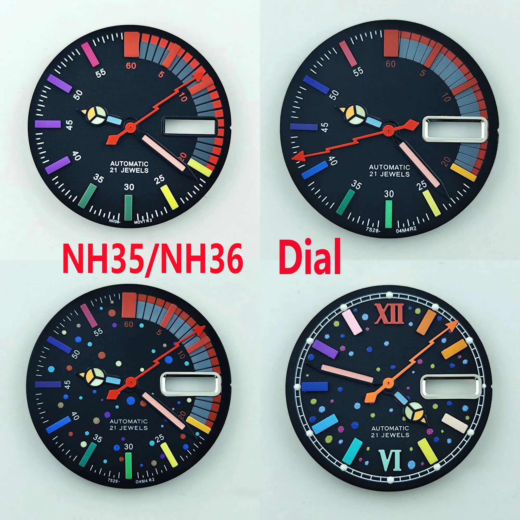 

NH36 циферблат, S циферблат, 28,5 мм, красочный циферблат, не светится, подходит для NH36 механизм, аксессуары для часов, инструмент для ремонта
