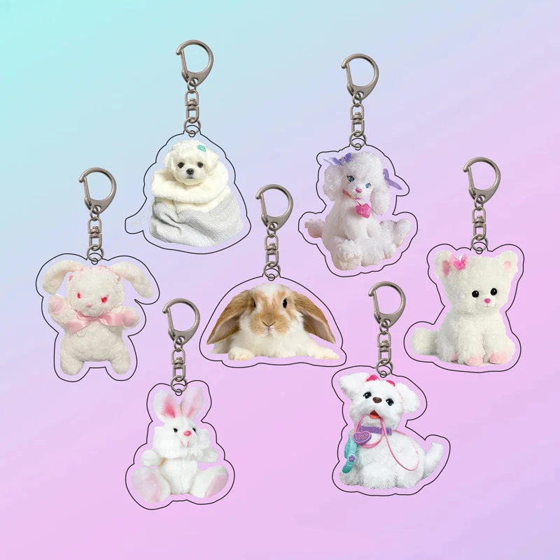 Ins Cute Bunny Puppy Key Ring animal Doll Kawaii Backpack Girl Handbag Zipper Decorative Pendant Car Keychain Toy Acrylic 2020 new creative funny ass cartoon keychains ins ugly cute ornaments couple car key chain cute backpack ornaments key ring