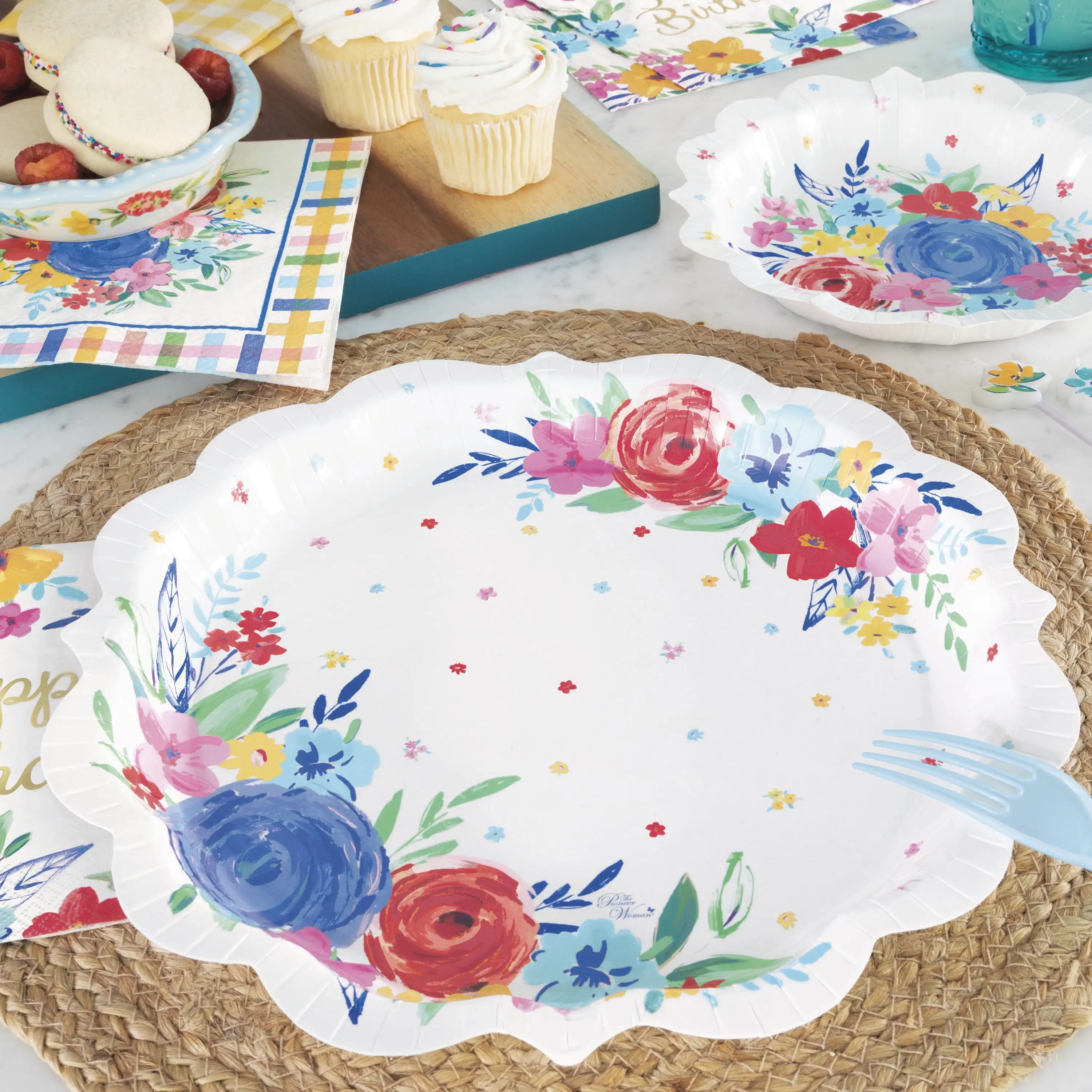 The Pioneer Woman Floral Blue Paper Dinner Plates, 11.5in, 8ct