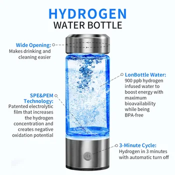 Hydrogen Water Bottle Generator, Portable Hydrogen Water Ionizer Machine Rechargeable,Hydrogen Rich Water Glass Health Cup for T 2