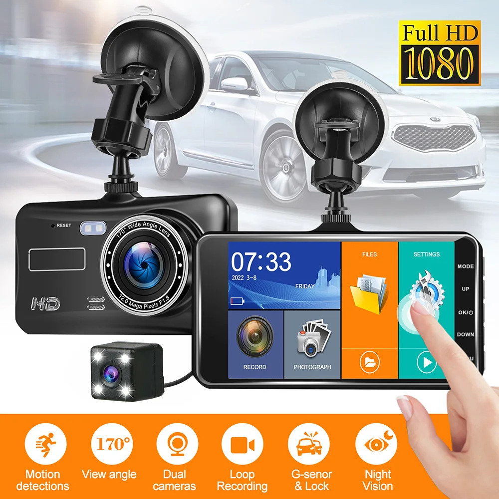 4.0 Inch HD 1080P Dash Cam For Car DVR Front and Rear View Video