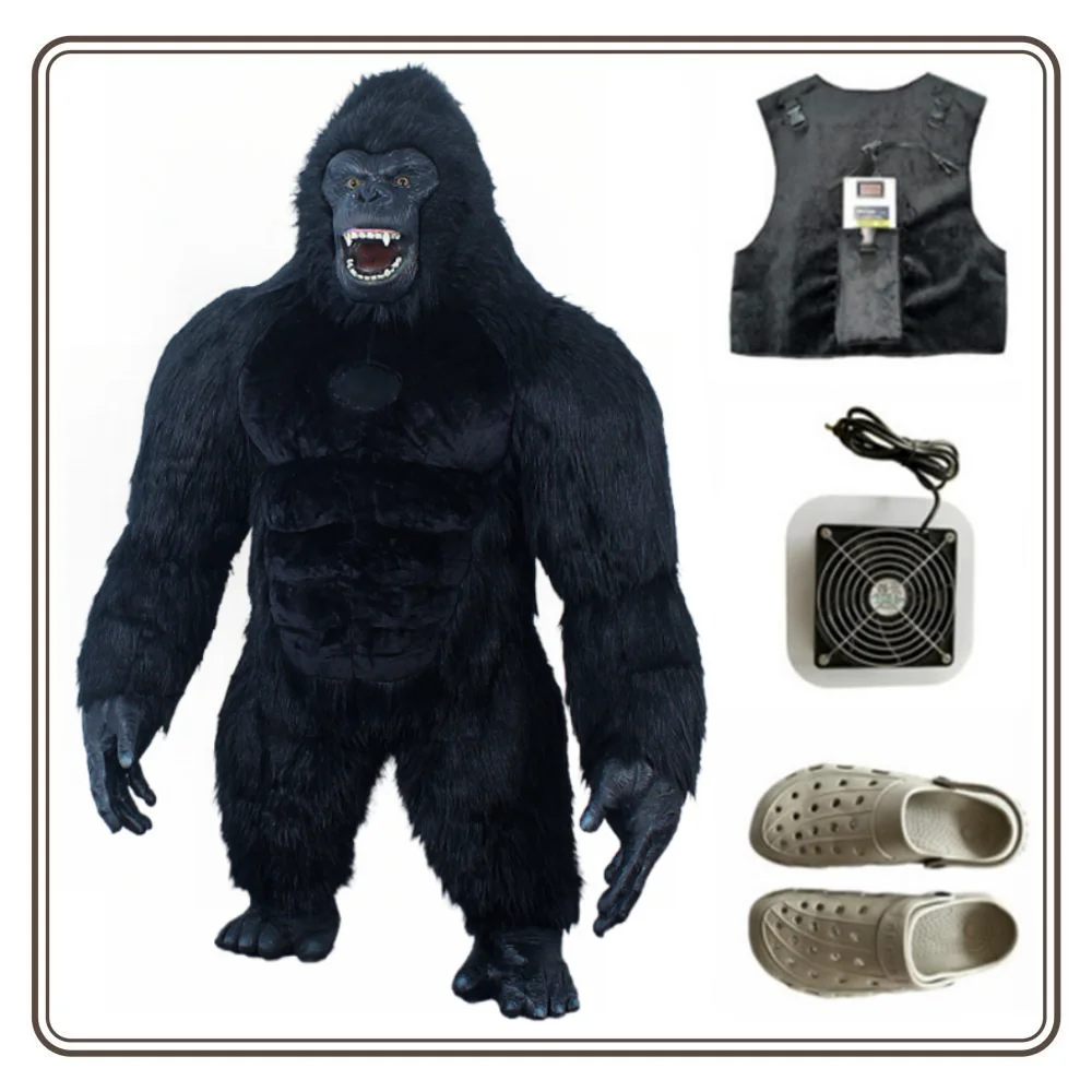 Inflatable King Kong Costume for Adult Halloween Plush Furry Mascot Animal Venice Carnival Dress