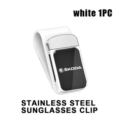Skoda Car Sun Visor Eyeglass Holder Clip - Compact Interior Accessory (White - 1PCS)