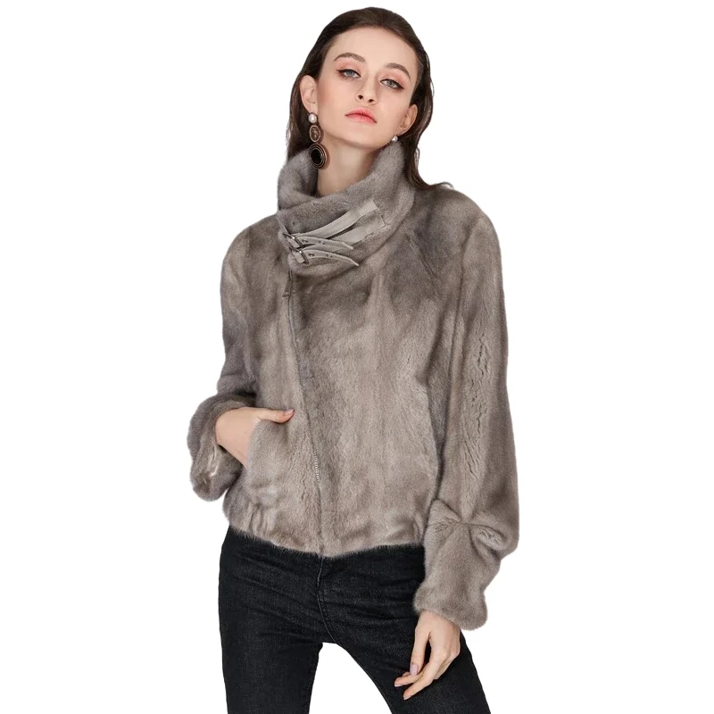 

Natural genuine Danish velvet high quality mink fur coat for women zipper locomotive short fashion