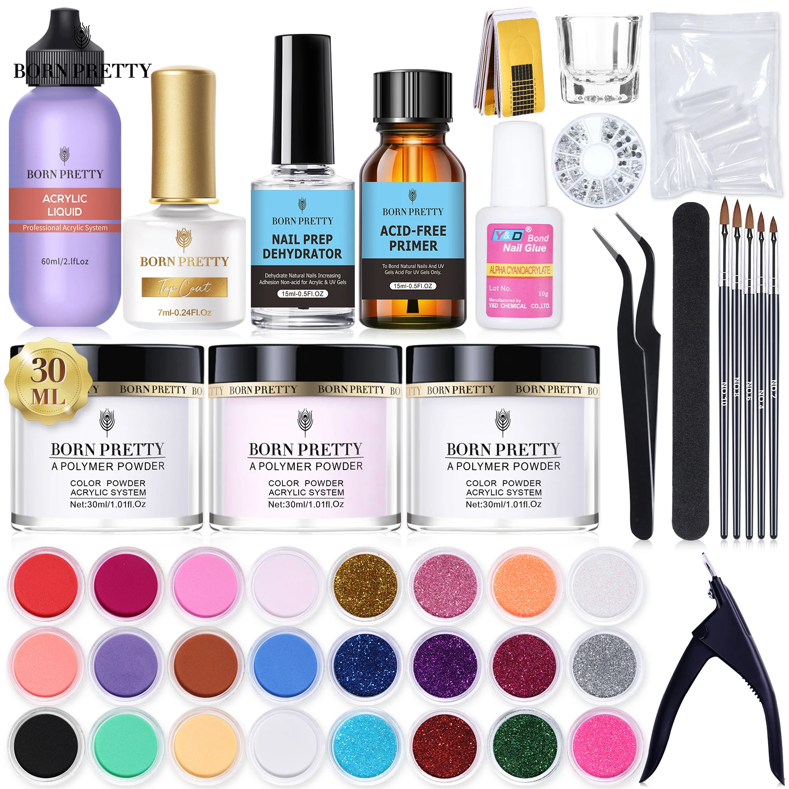 Born Pretty Nail Acrylic Powder Liquid Set Professional Monomer Brush