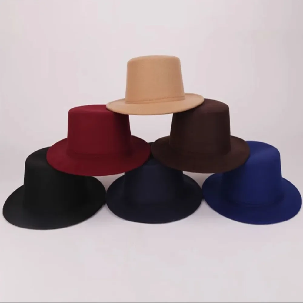 Winter Autumn Fashion Women Men Unisex Wide Brim  Panama Hat Autumn Winter Gentleman Elegant Jazz Church Cap Beige Black Red
