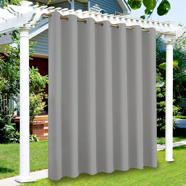 Blackout Curtain for Gazebo TWOPAGES Outdoor Tab Top Curtain Beige Waterproof Curtain for Front Porch 1 Panel, 52 Inches Wide by 84 Inches Long 