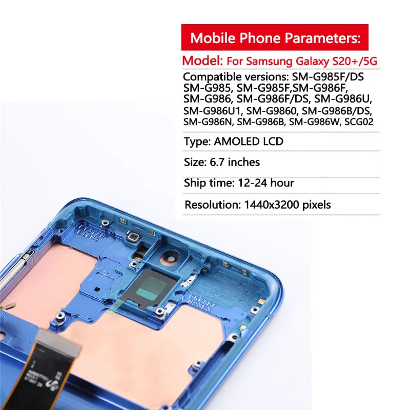 Schermo Super AMOLED per Samsung Galaxy S20 Plus G985F G986F, Display LCD per Samsung Galaxy S20 Plus G985, Compatibile con Lettore di Impronte Digitali - immagine 2