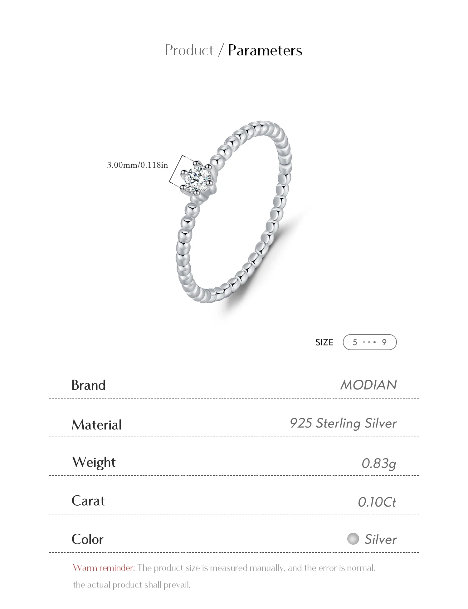 MODIAN D Color Round Moissanite Lab Diamond Rings 925 Sterling Silver Simple Classic Beads Stackable Ring For Women Jewelry
