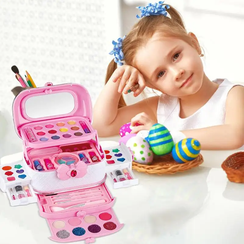 

24pcs Safe Little Girl Washable Cosmetic Toy Pretend Makeup Kit Creative Girls Vanity Set With Kids Makeup And Accessories