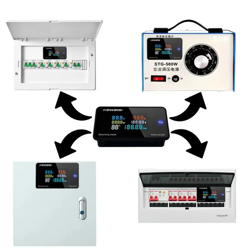 KWS-AC300 6 in 1 디지털 전력 에너지 미터 AC 50-300V 100A 전압계 전류계 LED 전력계(리셋 모니터 테스터 포함)
