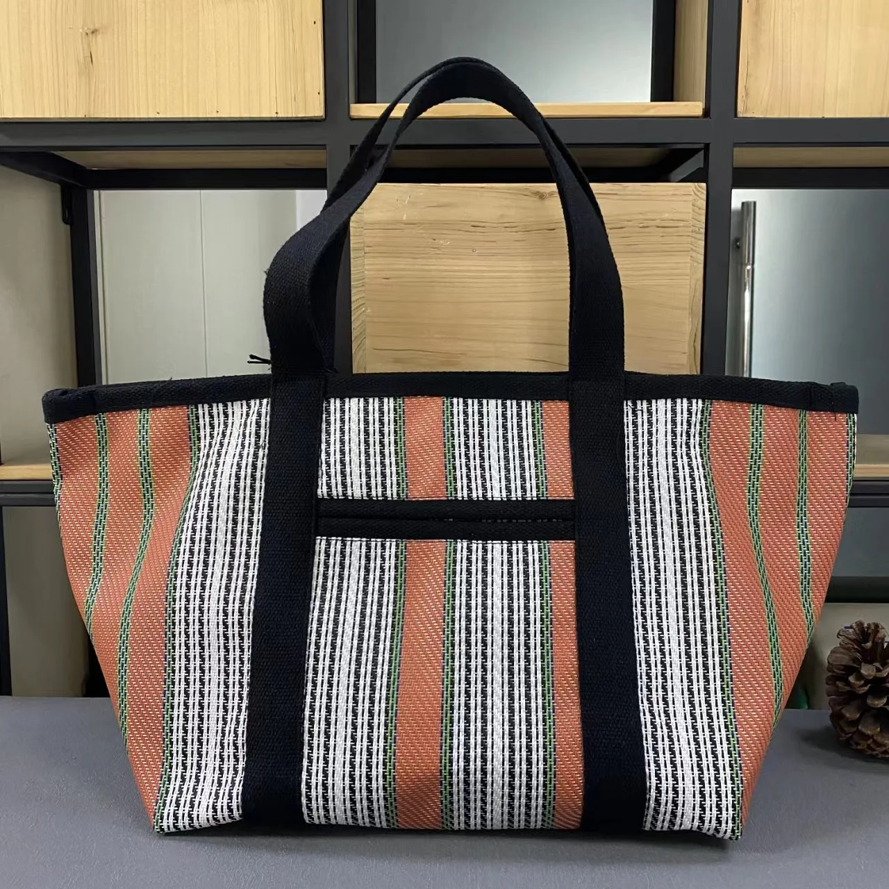 23 Colors French Designer Letter Printing Woven Tote Bag for Women Canvas Shopping Bag Fashion Striped Patchwork Grass Woven Bag