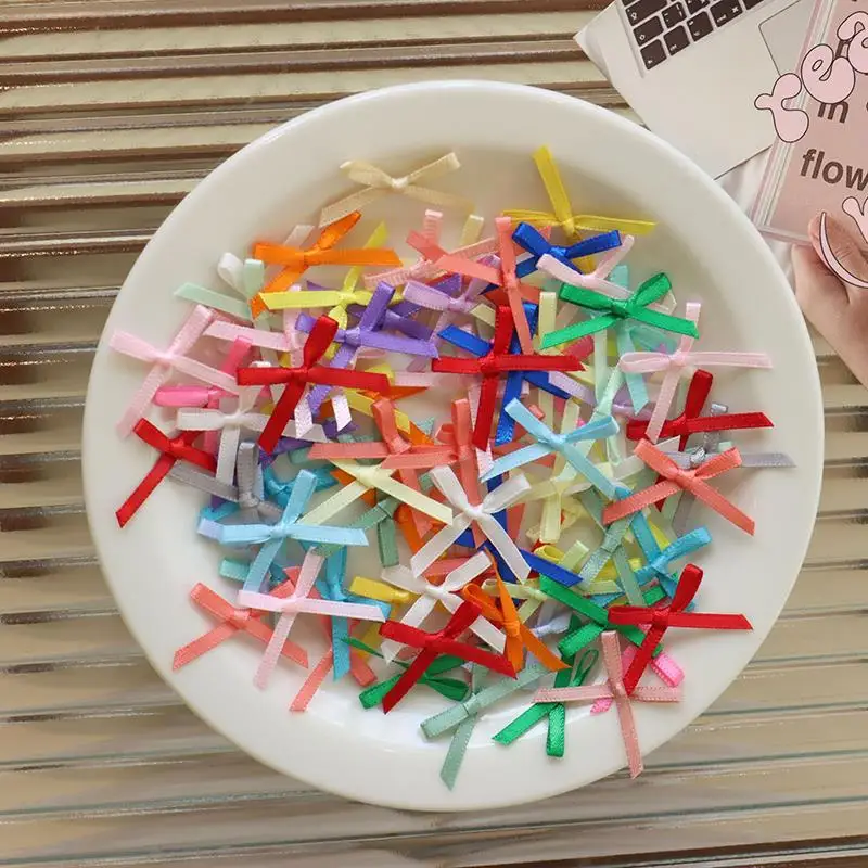 Ribbon Mini Bow Tie DIY Craft Sewing Craft Making Satin Bowknot DIY Handwork Bowties Hair Clip Gift Clothes Decor 100pcs