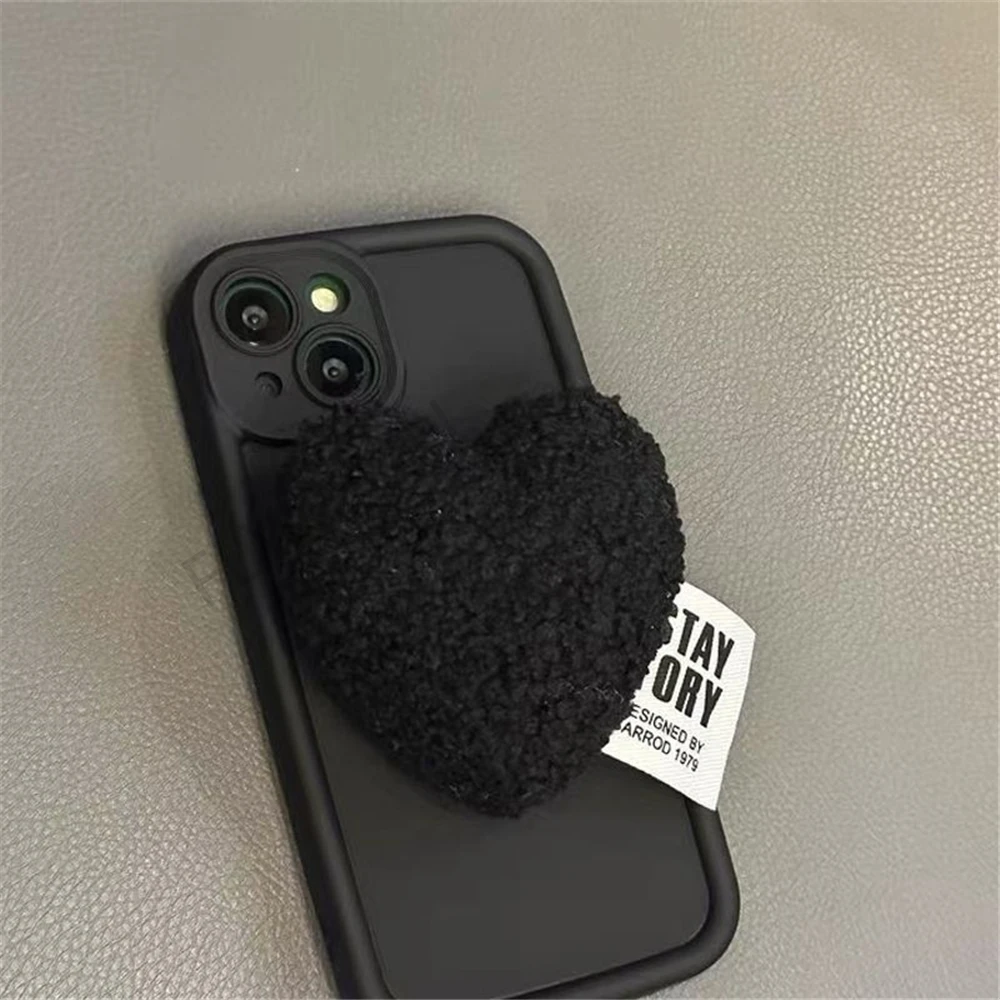 3D Plush Love Heart Soft Silicone Shockproof Phone Case Cover