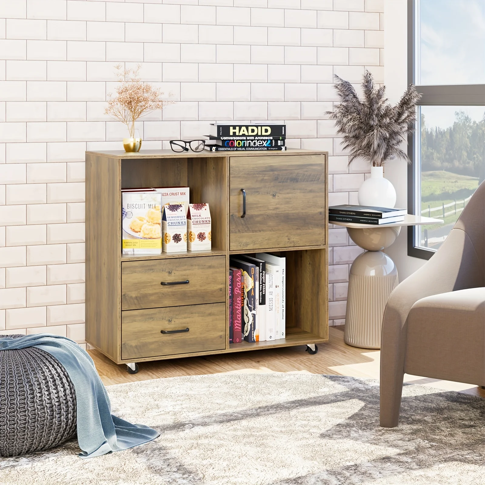 

Wood Mobile File Cabinet, File Cabinet with 2 Drawers, Printer Stand , Large Mobile Filing Cabinet for Home Office, Rustic Brown