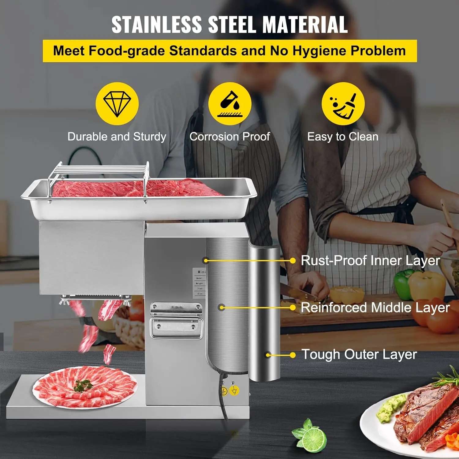 Vevor Commercial Meat Cutter Machine 1100 Lb/H 3Mm Stainless Steel With Pulley 600W Electric Food Cutting Slicer For Kitchen 3