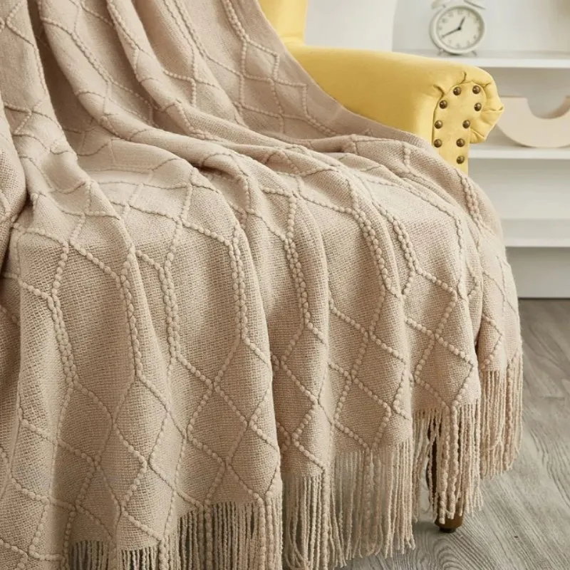 Khaki Oversized Boho Knit Throw Blanket