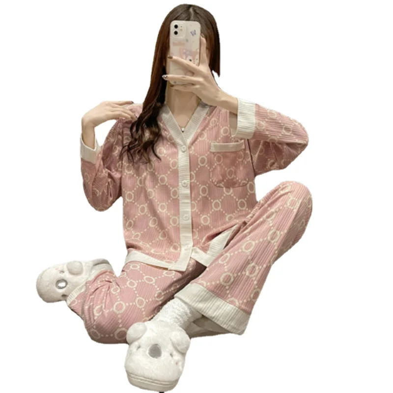 Pajama Sets Women V-neck Sweet Simple Design Casual Cozy Japanese Style Ladies Pockets Fashion Sleepwear Loose Lovely Spring New