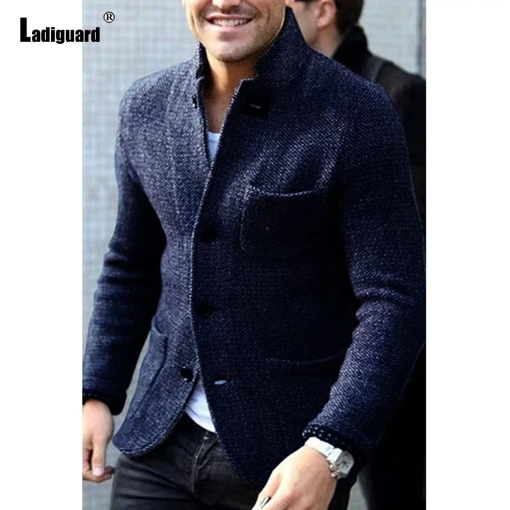 Mens Elegant Leisure Casual Knitted Blazers European Style 2024 Spring Classic Basic Jackets Men Slim Comfy Blazers Outerwear 4