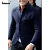 Mens Elegant Leisure Casual Knitted Blazers European Style 2024 Spring Classic Basic Jackets Men Slim Comfy Blazers Outerwear 4