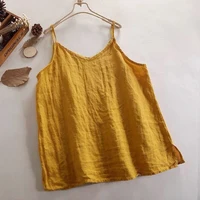 Camisole Vest Loose Thin Solid V-neck T-shirt Top Sleeveless Vintage Casual Holiday Women Clothing Simple 2024 Lady Trend Basic - Image 5