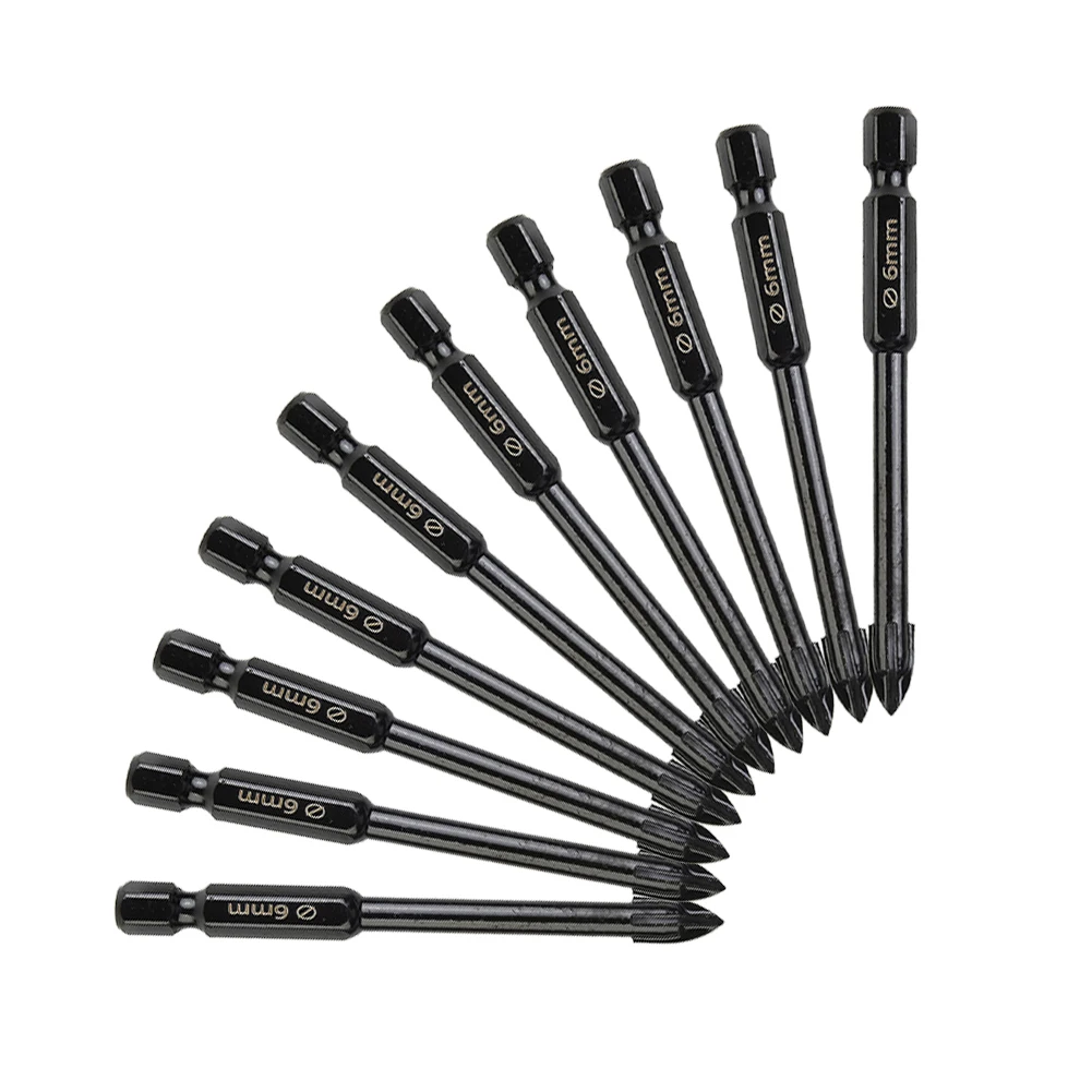 

10Pcs 6mm Cross Hex Drill Bit Set For Tile Porcelain Glass Mirror Multifunction Tile Porcelain Drill Bit Kit Tool Carbide Drills
