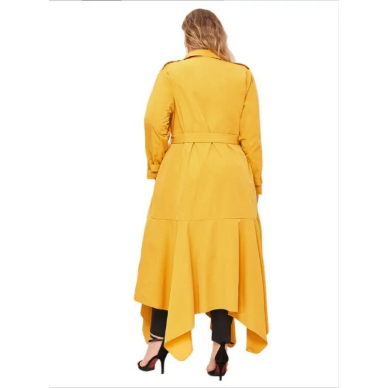 2023 New Women Fashion Large Size Solid Color Long Trench Coat Double Breasted Irregular Female Outwear Casual All-match Outcoat