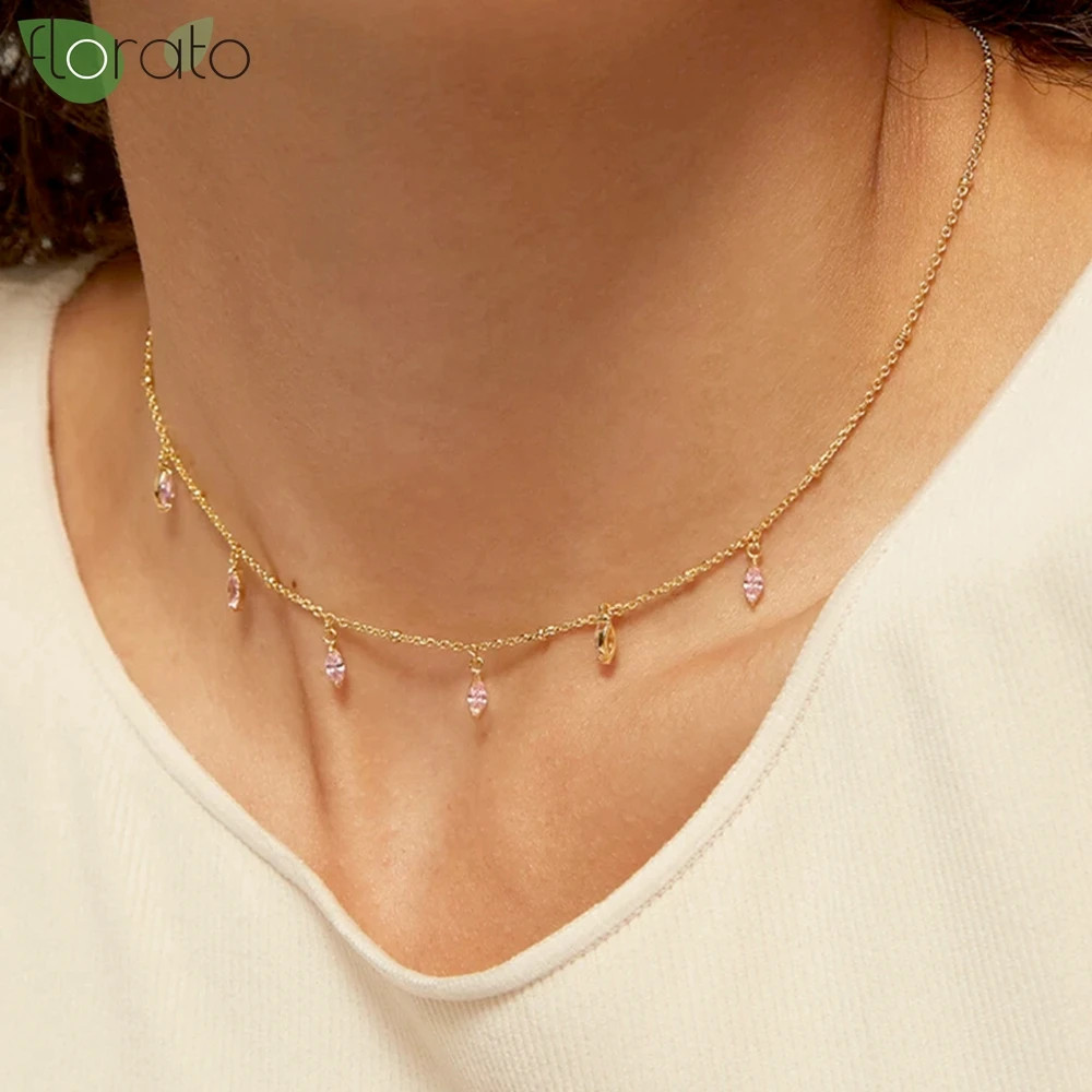 

Женское ожерелье из серебра 925 пробы с подвеской в виде розовой капли воды