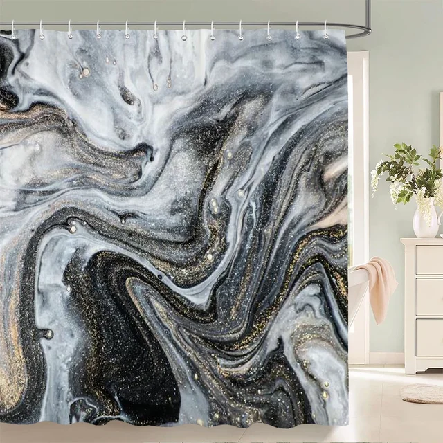 บทคัดย่อที่มีสีสัน 3d พิมพ์ผ้าม่านอาบน้ําตกแต่งบ้านหลายขนาดกันน้ําอ่างอาบน้ําผ้าม่านสําหรับห้องน้ําตะขอ 1