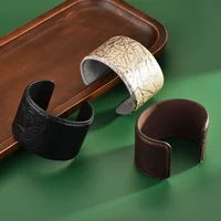 Vintage Cowhide Open Wide Edge Bracelet New Fashionable High-end Snake Patterned Leather Fashion Jewelry Party Bangle Women 2