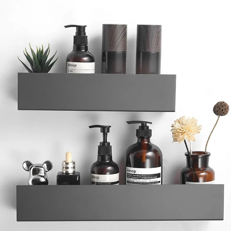 สีดําห้องน้ําชั้นวางRackชั้นวางของติดผนังห้องน้ําห้องครัวRackอุปกรณ์ห้องน้ําOrganizerชั้นวางของ 1