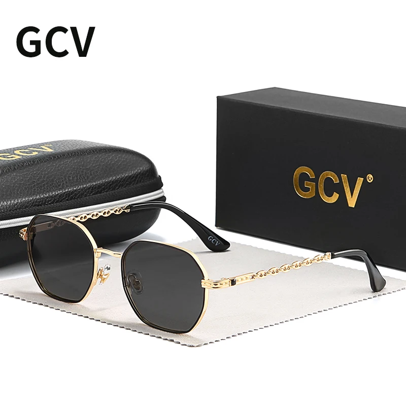 

GCV brand classic retro women's rectangular square metal frame glasses, sunglasses, Polaroid lenses，Box Oculos De Sol Gafas