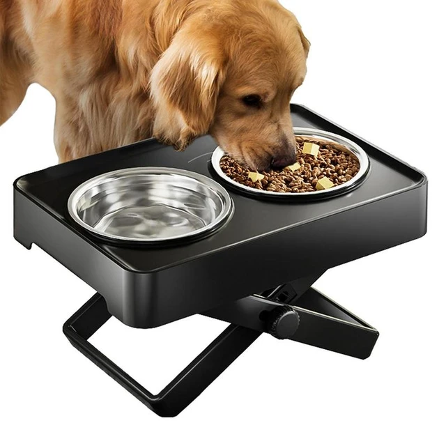 Adjustable Height Dog Double Bowls Stand Pet Feeding Dish Bowl