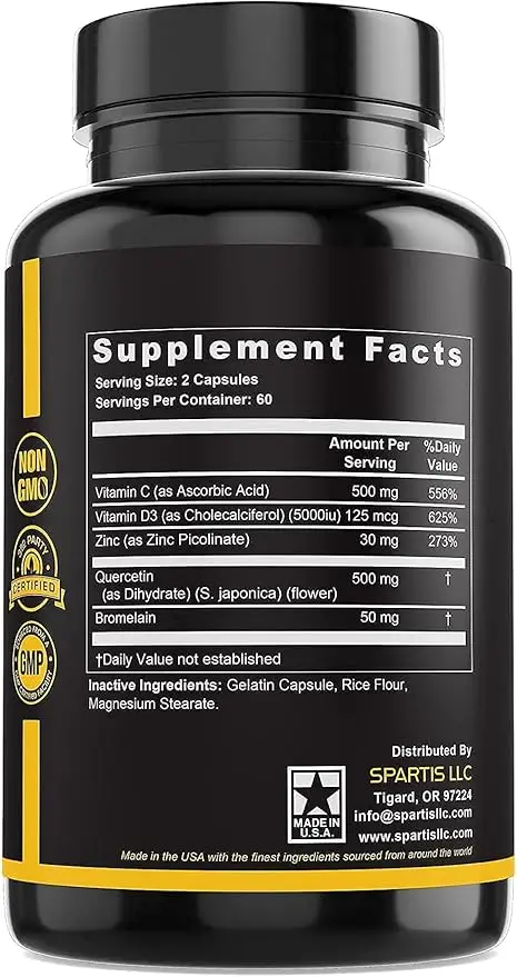 Zinc Quercetin 500mg Vitamin C Vitamin D3 Bromelain Immune Support Efficient Quercetin Zinc Supplement