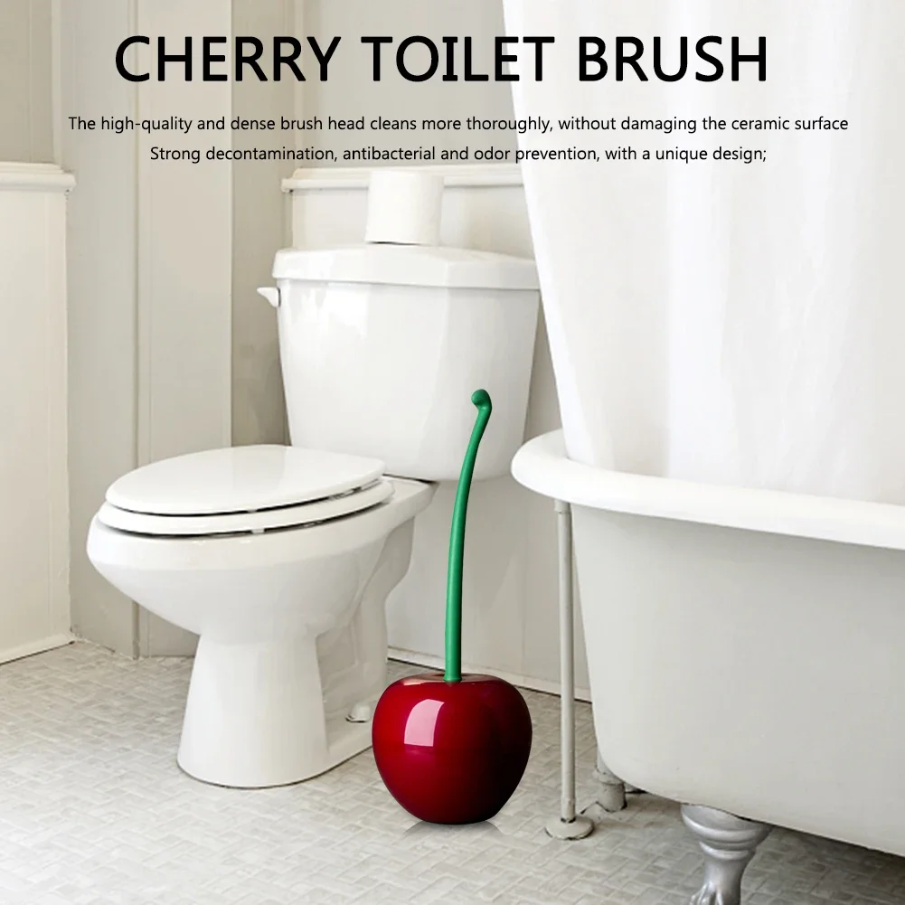 Creative Cherry Shaped Toilet Brush Set Long Handle for Bathroom Corner Cleaning Replaceable Nylon Soft Bristle Accessories
