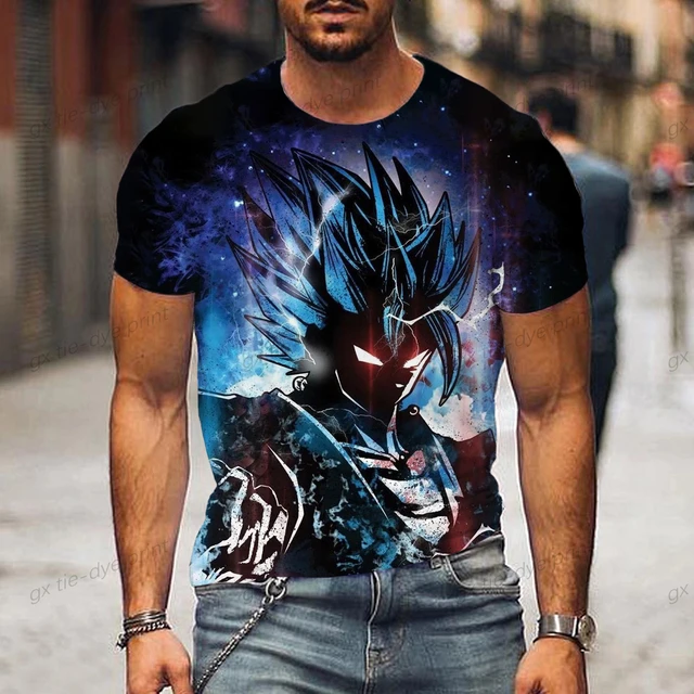 Camiseta Estampada Goku Criança Camisa Masculina Azul Tamanho:P