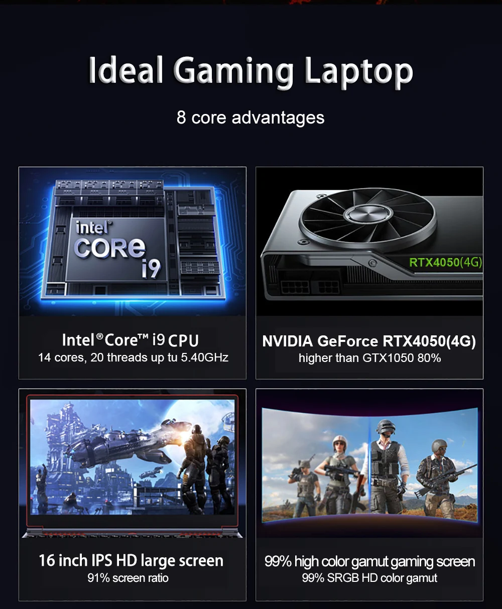 S6 Gaming Laptop 16.1 Inch 4800mah Intel Core i9-13900HK RTX4050 4G notebook 64GB 2*DDR5 2*M.2 4TB 144 Hz PCI-E Business laptops 9