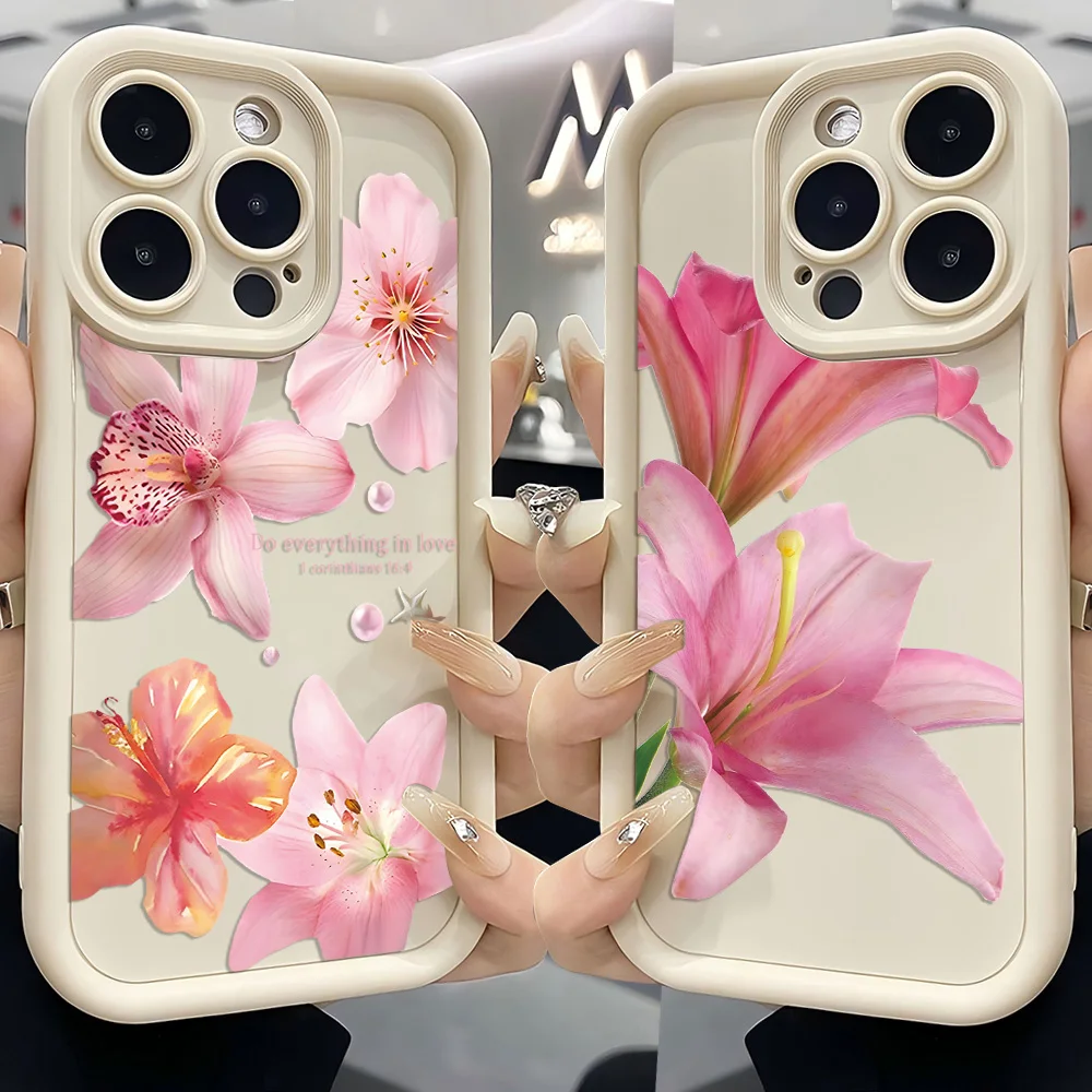 Elegant Blue Lily Pattern Soft Silicone Phone Case