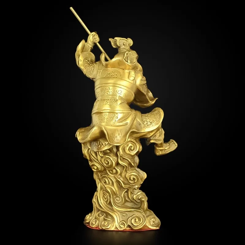 Sun Wukong Brass Statue - Chinese Traditional Monkey King Figurine, Handmade Patina Art Craft for Home Office Desk Decor