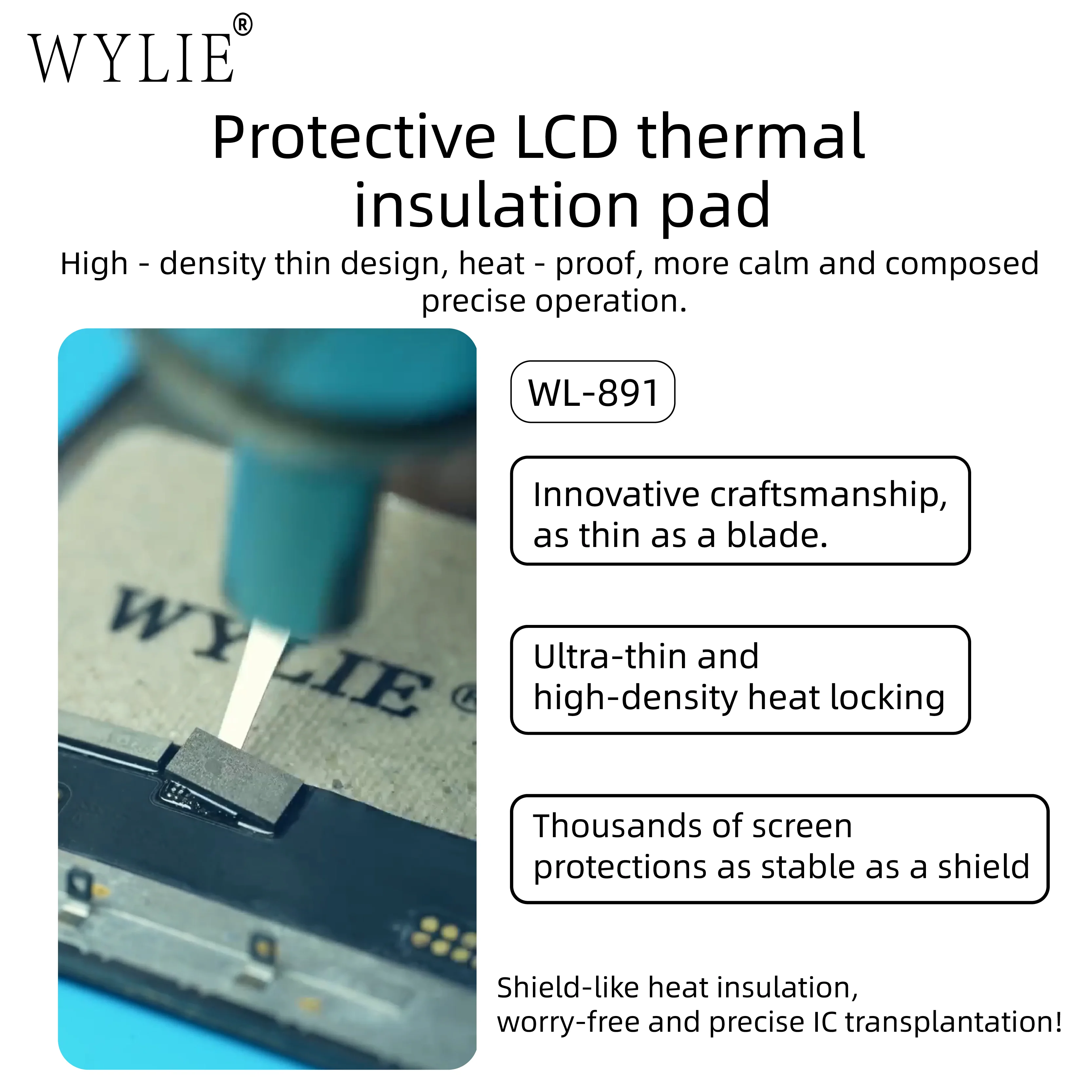 WYLIE WL-891 IC 스크린 이식 보호 LCD 열 안전 절연 패드는 화면을 손상시키지 않습니다. 휴대 전화 수리 도구 매트