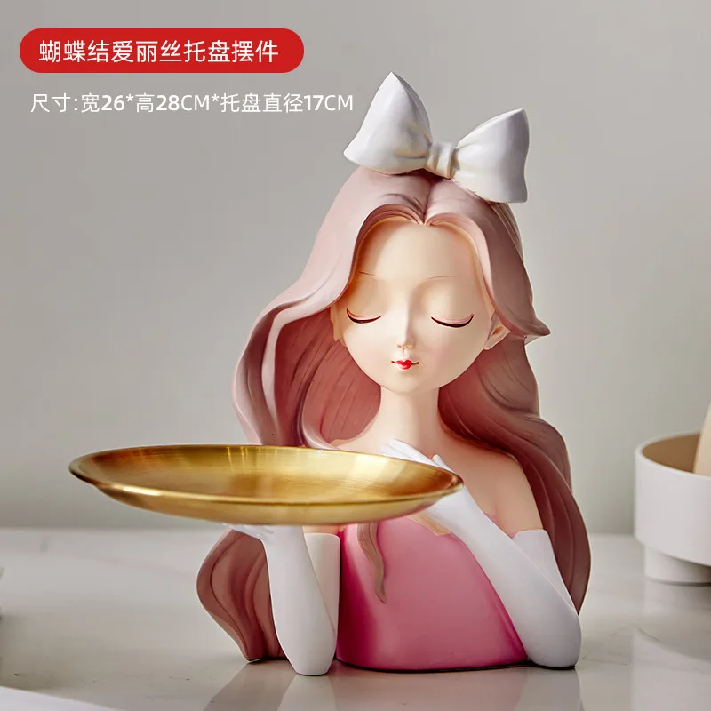 Pink Bouquet Girl Tray Modern Luxury Living Room Ornaments Home Decorations Crafts Figurines Accessories Miniatures Gift Ideas