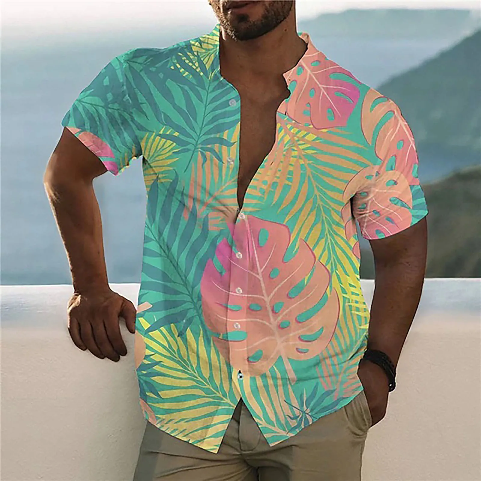 

Рубашка мужская с пуговицами на пуговицах, Пляжная сорочка с тропическим принтом, повседневная винтажная одежда, большие размеры, лето