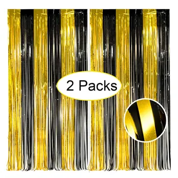 2 confezioni di diamanti con frange in oro nero 3.2 x8.2ft tenda luccicante in lamina nera dorata in metallo per decorazioni per fondali di nozze di natale di compleanno