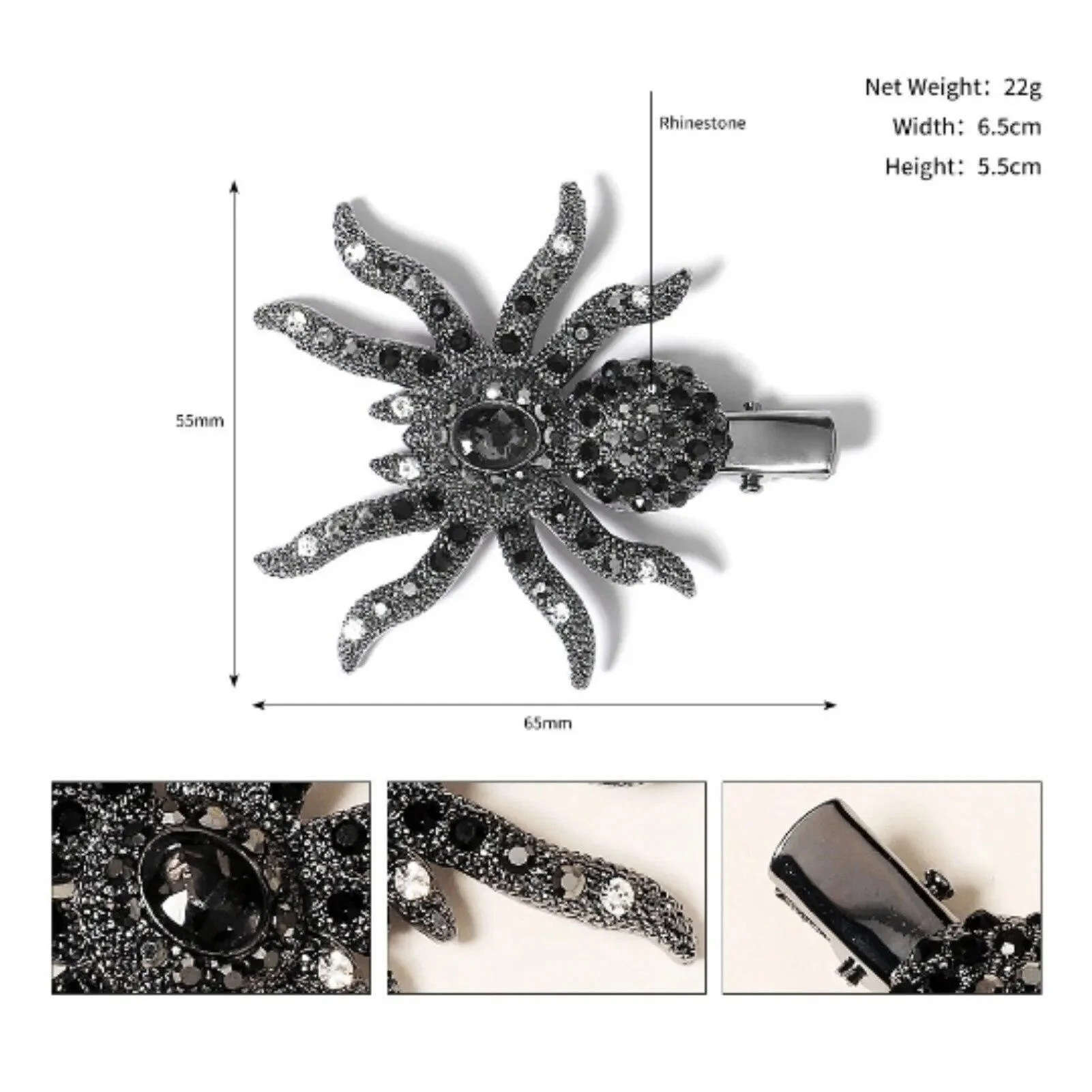 Halloween Black Spider Pins Hair Clip Vintage Rhinestone Gems Stamper Bobby Pin Hair Accessories for Women