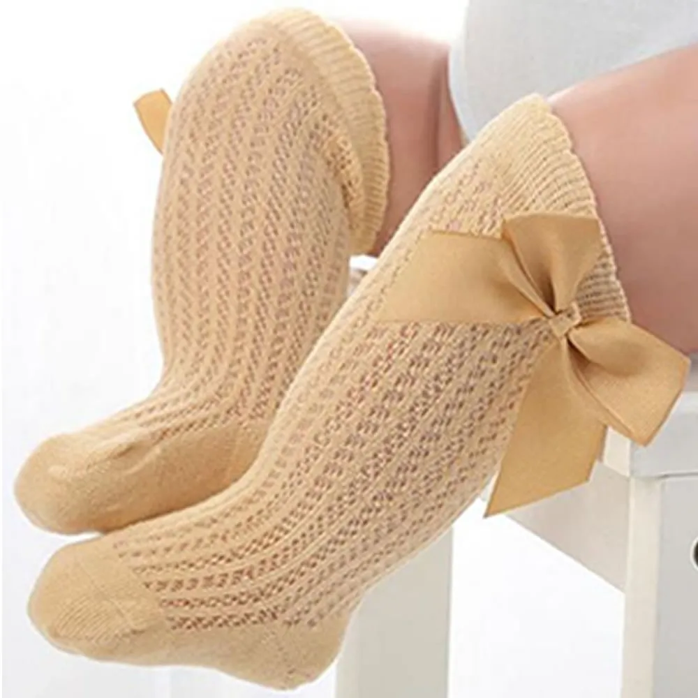 Children Sock Transfer Pure Color Mesh Stockings Hosiery For Hot Style Baby Bowknet Knee High Sock Princess Mesh Socks