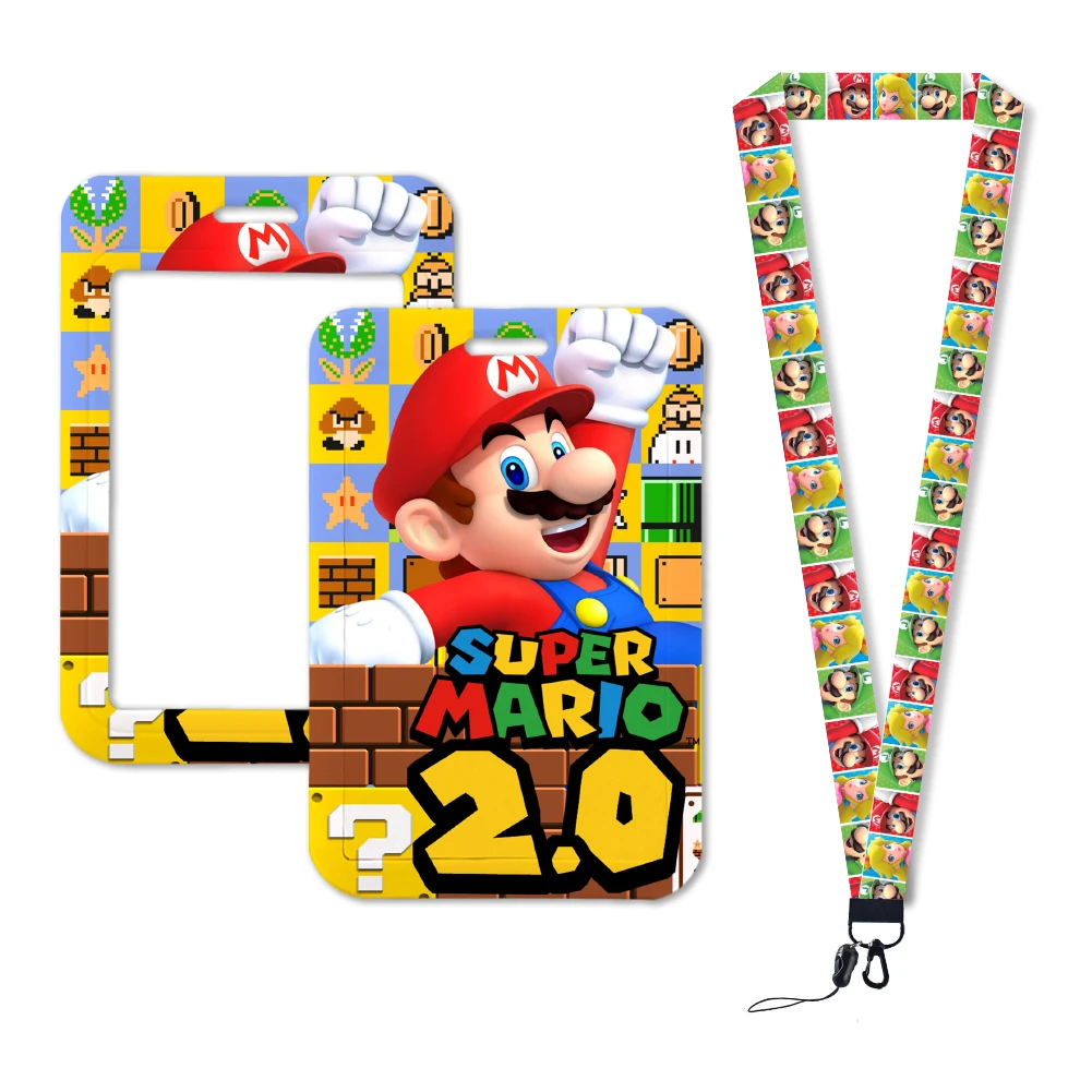 Hot Selling Game Mario Anime Cartoon Cute Frog Kawaii Student Campus Card Holder Lanyard Kids ID Badge Holder Card Sleeves 2