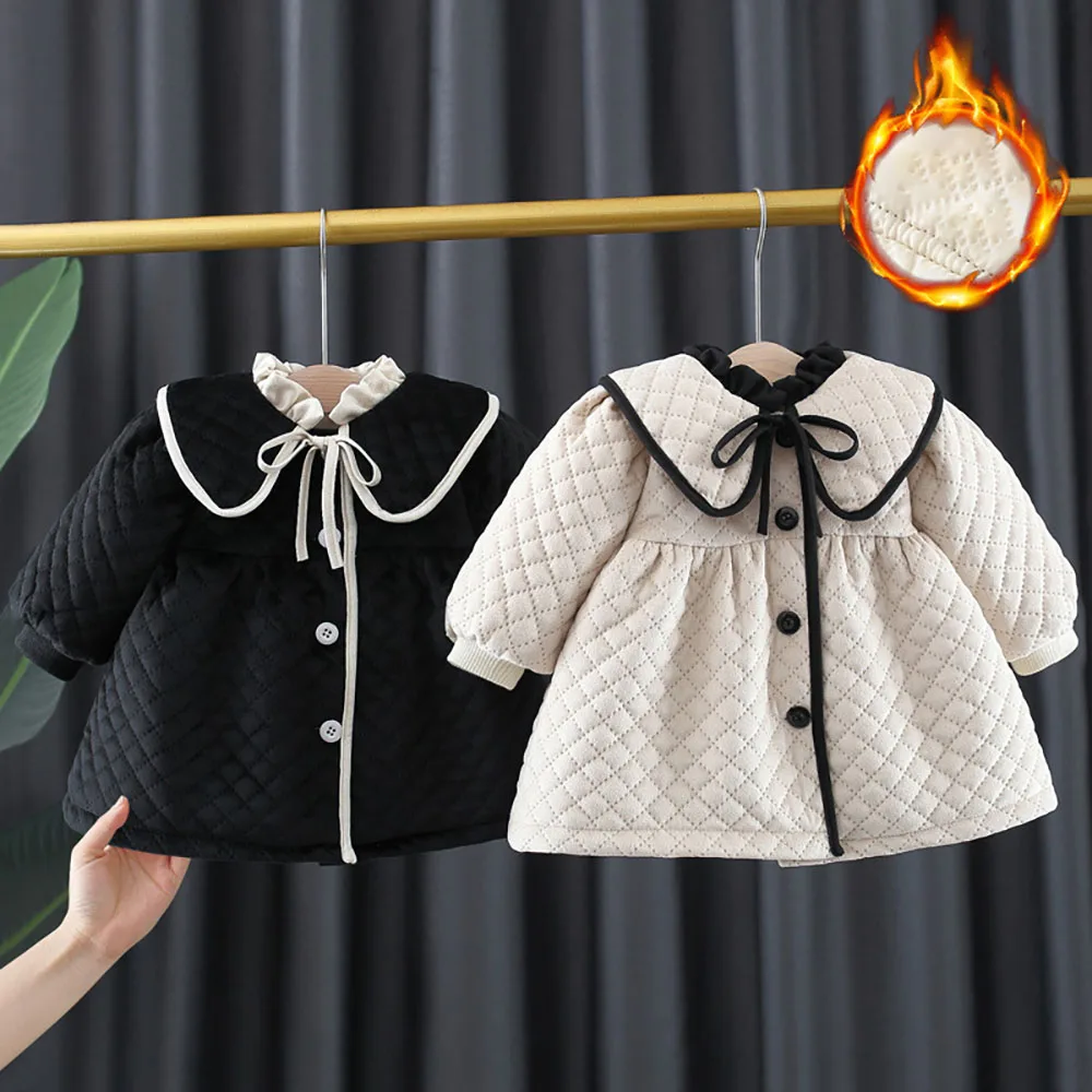 

Girls Jacket Autumn Winter Girls Thickened Long-Sleeved Warm Cotton Clothes Children's Cardigan Velvet Mid-Long Outerwear